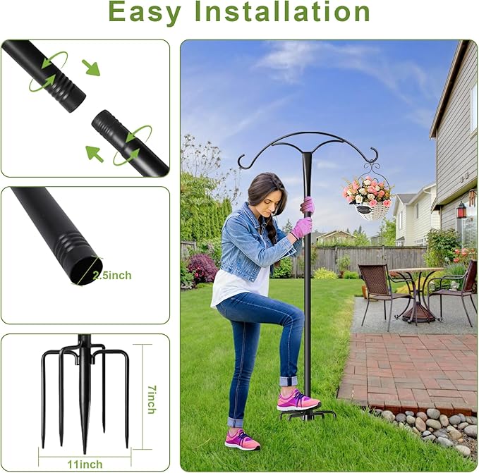70 Inch Shepherds Hooks for Outdoor,Heavy Duty Shepherds Hooks for Outdoor with 5 Prong Base, Adjustable Stand Hanger for Garden Plant, Hummingbird Feeder, Lantern, Hanging Wedding Decor (1 Pack)