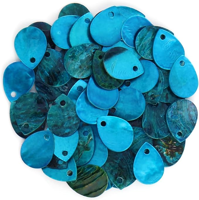 Firstmeet 60pcs Shell Beads Natural Mussel Shell Waterdrop-Shape Charm Beads with Iridescent Back for Handcraft Jewelry Making(DIY-1023-Sea Blue-WD)