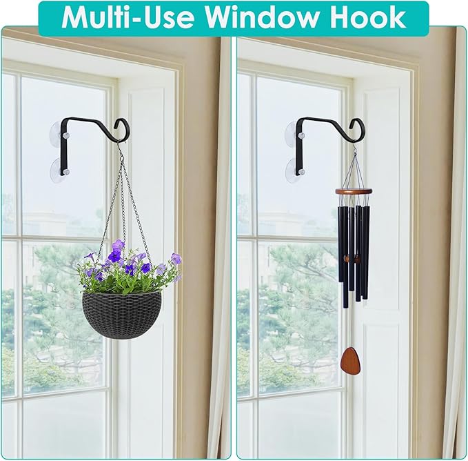 2 Pcs Heavy-Duty Window Suction Cup with Hanger, Window Mounted Wildlife, Hummingbird, Bird Feeders, Decorative Birdhouses, Wind Chimes & Plants, Strong Load-Bearing Hanging Hook