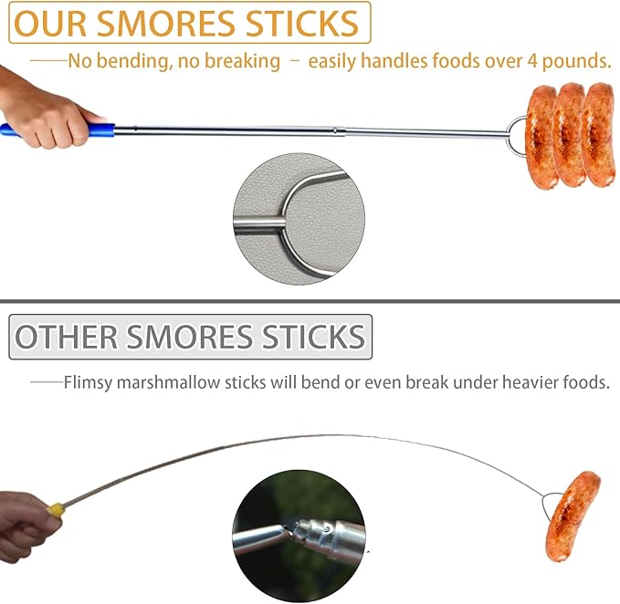 DIKER Marshmallow Roasting Sticks for Fire Pit, Smores Sticks, Hot Dog Sticks for Campfire, Extra Long 27.5" Smores Skewers, Stainless Steel Barbecue Forks, Camping Outdoor Cooking Essentials, 3 Pack