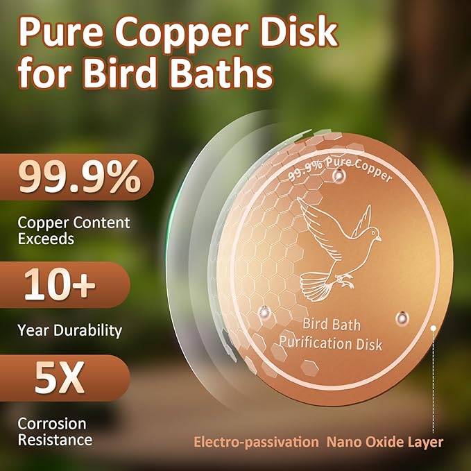Bird Bath Copper Discs - 99.9% Pure Copper Cleaner, 1 mm Thick with Triple-Point Support, Reinforced Design for Safe Clean Water, Universal Fit for Outdoor Birdbaths and Bowls, All-Season Use