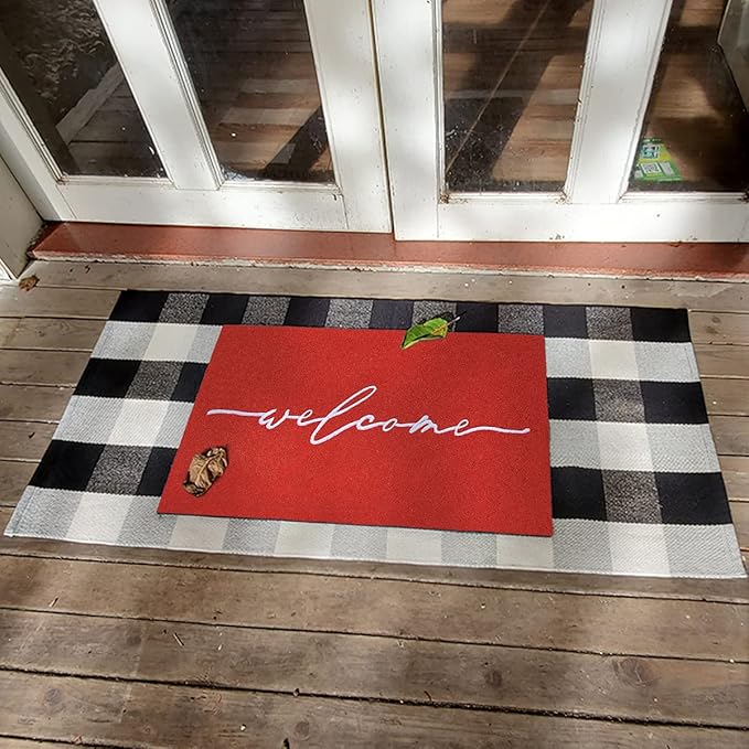 AAZZKANG Red Door Mat with Non Slip Rubber Backing Outside Inside Welcome Mats for Front Door Easy to Clean Entry Doormat for Patio,High Traffic Areas
