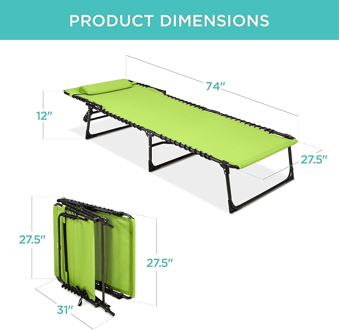 Best Choice Products Patio Chaise Lounge Chair, Portable Outdoor Folding Recliner for Lawn, w/ 8 Positions, Handles, 300lb Capacity - Lime Green