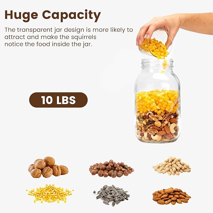 Squirrel Feeder, Wood Squirrel Feeders for Outside, Chipmunk Feeder for Corn Peanuts, Removable Storage Bottle, 1 Stable Squirrel Stools