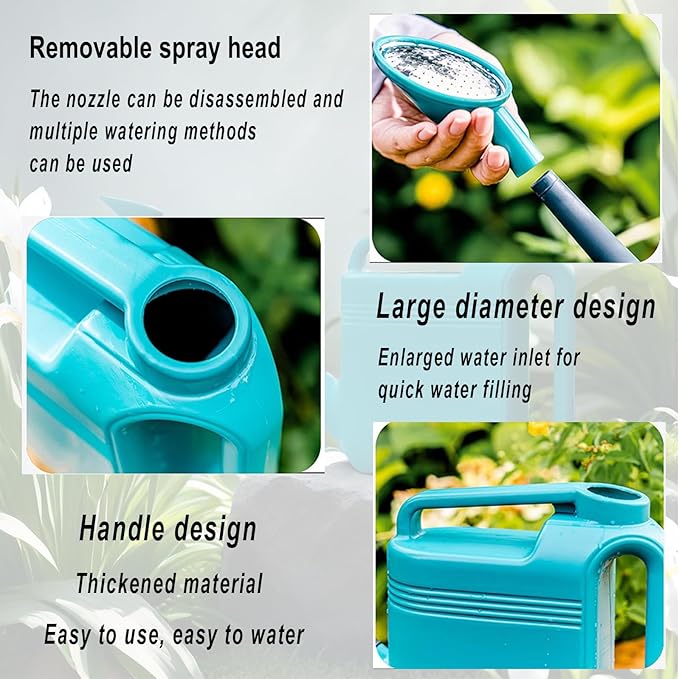 Watering Can, 5 L/1.3 Gallon Long Nozzle Plastic Spray Watering Can, Large Watering Can with Comfortable Handle for House, High Capacity Water Can for Garden, Plant Watering Devices for House (Blue)
