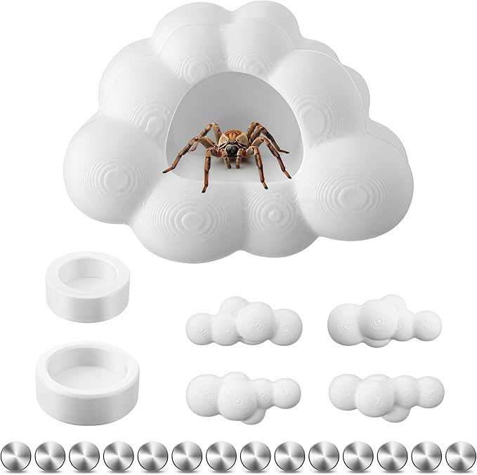 Jumping Spider Accessories Set with Magnetic Cloud Platforms & Feeder Bowls, Jumping Spider Enclosure Accessories for Climbing, Hiding & Feeding, 14 Pcs Magnets, Cute Spiders Habitat Decor