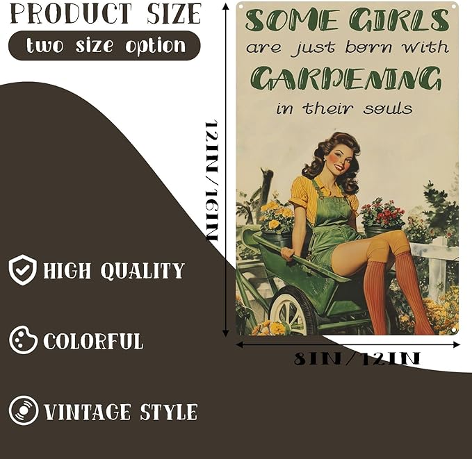 Vintage Garden Metal Tin Signs Some Girls Are Just Born with Gardening Funny Tin Sign Rustic Indoor Outdoor Wall Decor for Home Garden Yard Farmhouse Greenhouse Patio Porch Bar 8×12 Inch
