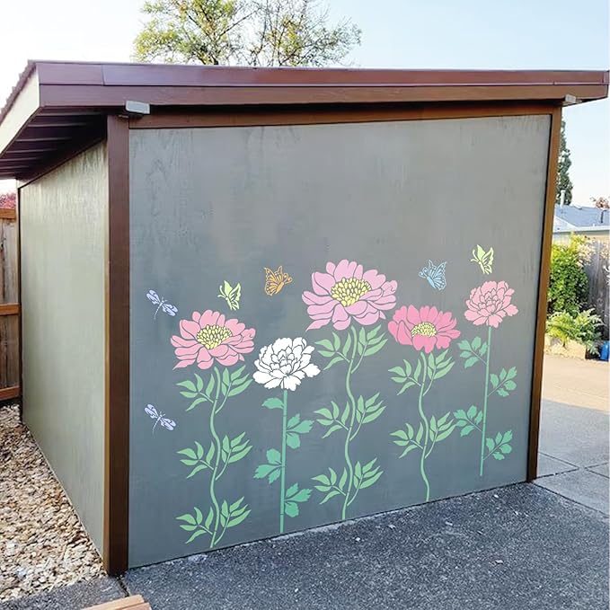 Large Flower Fence Stencils for Painting Outdoors Garden Extra Fence Peony Lace Floral Stencil Templates on Wood Furniture Wall Mural (fence10)