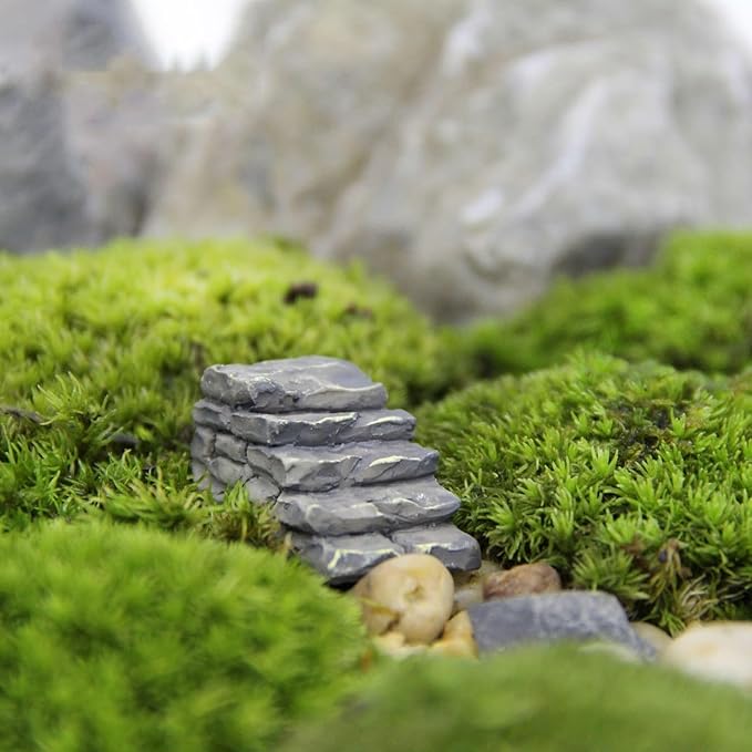 2Pcs Miniature Garden Bridge and Stone Steps, Resin Fairy Garden Decor, Bonsai Ornament