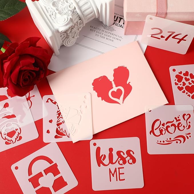 Augshy Valentine's Day Stencils, 56 Pack Reusable Plastic Template Stencils Valentine Drawing Painting Templates for Painting on Wall Floor Decor DIY Rock Painting Art Projects (3 inch)