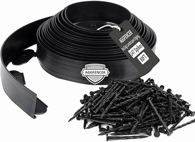 4 in x 80 Ft Garden Landscape Edging, No Dig Garden Edging Border Kit with 147 Pcs Spikes for Flower Bed Lawn Yard Grass Black
