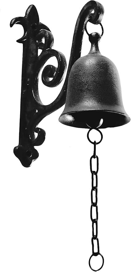 Vintage Cast Iron Dinner Bell as Entry Door Bell, Outside Hanging Decor or Indoor Decoration Wall Antique Farm and Front Gate Bell, Jet Black