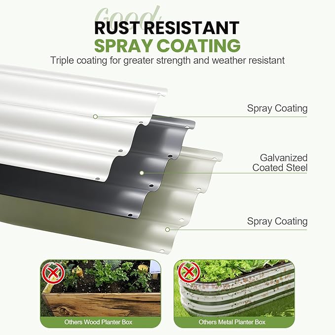 G GOOD GAIN 4-in-1 Adjustable Raised Garden Bed Kit | Galvanized Planter Boxes for Vegetables, Flowers | 12" Tall, Multiple Sizes (5x3x1ft, 4x4x1ft, 6x2x1ft, 7x1x1ft) | Outdoor Metal Raised Bed, White