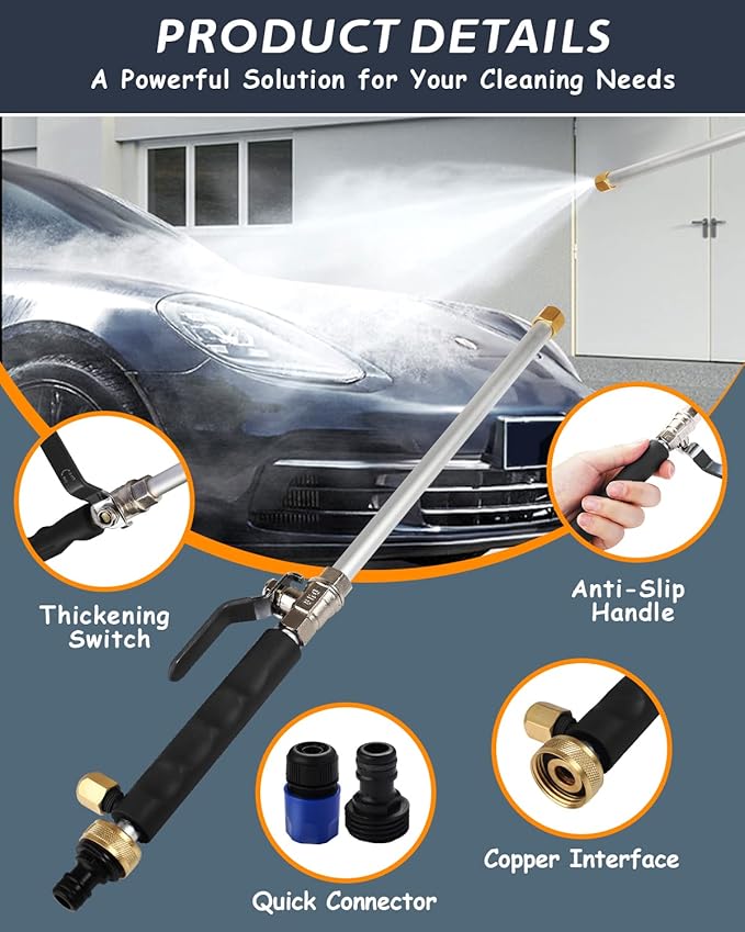Upgraded Jet Nozzle for Garden Hose with 2 Different Nozzles and Hose Quick ConnectorsWasher Tools with 2 Different Nozzles and Quick Connectors