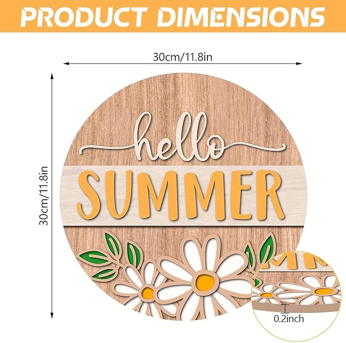 Hello Summer Welcome Door Sign Welcome Hello Summer Wooden Sign with Rope Door Hanger Wall Decoration Porch Decor Home Office Farmhouse Indoor Outdoor Wall Hanging Decoration