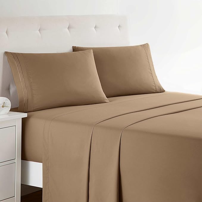 Clara Clark Bed Sheets, Premier 1800 Series 4 Piece Bed Sheet Set, Deep Pocket, Wrinkle, Fade, Stain Resistant, Luxury Soft Bedding Sheets & Pillowcases, Twin-XL, Mocha Brown