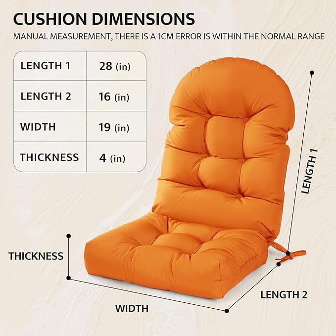 mudilun Outdoor Adirondack Chair Cushion High Weather Resistant Tufted Waterproof Lounge Cushion Anti-Slip Thickened High Back Patio Seat Pads