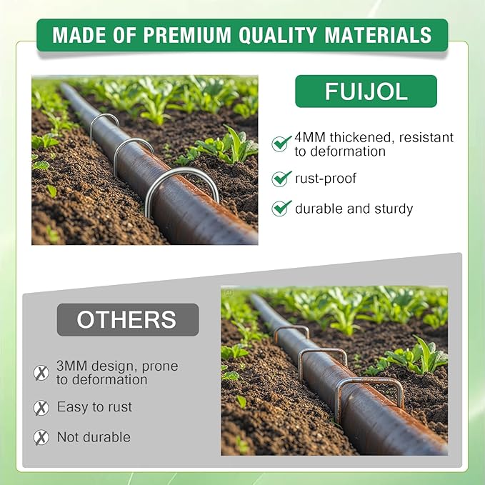 8 Gauge Landscape Staples, FUIJOL 8 Inch 15 25 50 100 Pack Heavy Duty U-Shaped Landscape Stakes, Galvanized Garden Staples for Weed Barrier Stakes, Ground Cover, Irrigation Tubing, Fence (15, 8 Inch)