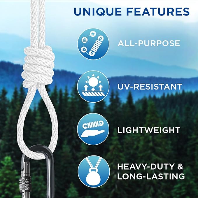 TECEUM Cotton Rope 3/16” (5 mm) – 50 FT – Strong All-Purpose Braided Rope – Natural Cotton – for Crafting, Сamping, Clothes Line, DIY, Indoor & Outdoor Use – White