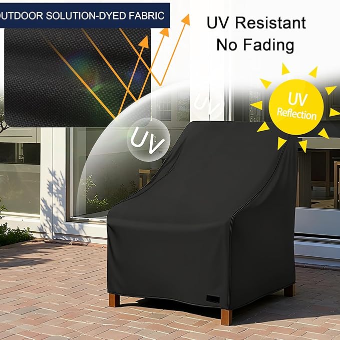 NettyPro Patio Chair Covers Waterproof Outdoor Furniture Swivel Recliner Rocking Lounge Deep Seat Cover, Fits up to 26"W x 28"D x 28"H, 2 Pack, Black
