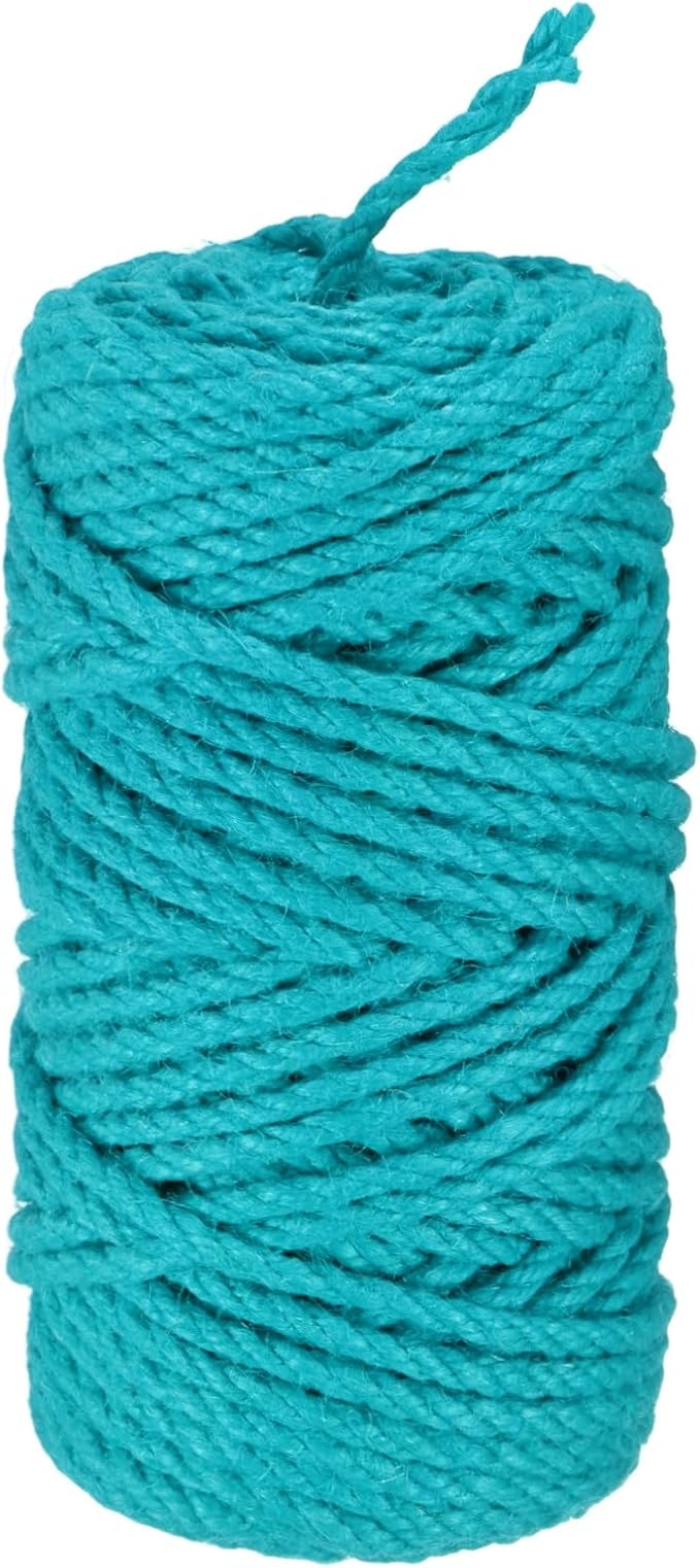 1-Pack Natural Jute Twine String, 4.5mm x 164ft/50m Long Garden Twine String for Crafts/Gift Wrapping/Gardening Plants, Durable Plant Ties Thick Rope [Lake Blue]