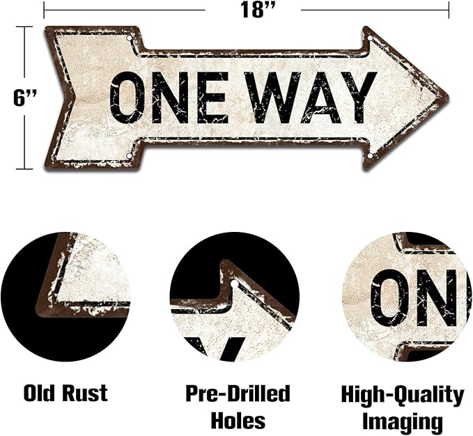 Mukuko One Way Right Arrow Metal Tin Sign 6x18 Inches Caution Danger Safety Security Warning Notice Signs
