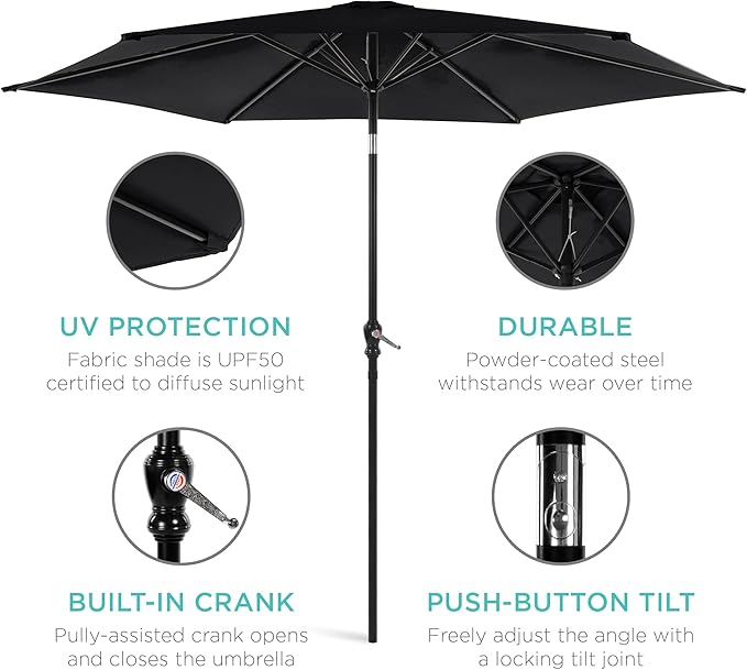 Best Choice Products 10ft Outdoor Steel Polyester Market Patio Umbrella w/Crank, Easy Push Button, Tilt, Table Compatible
