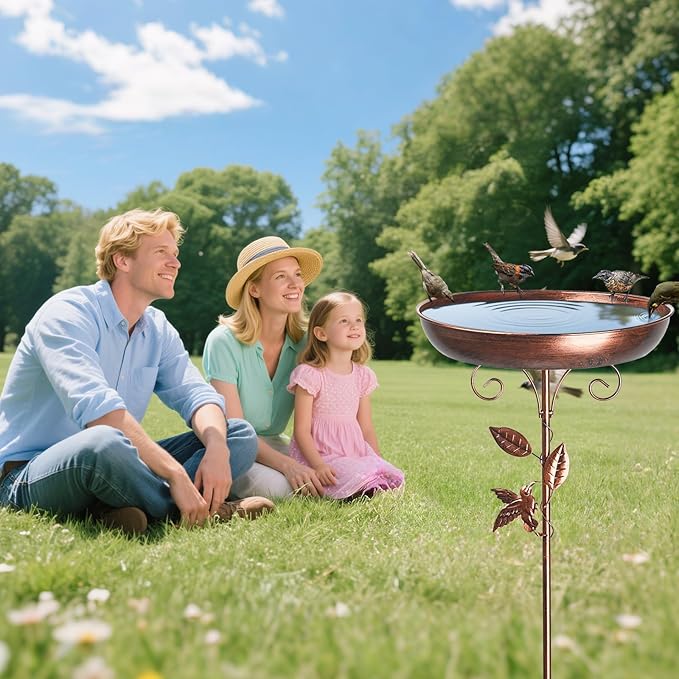 30 Inch Bird Bath for Outdoors, Vintage Freestanding Birdbath and Bird Feeder, Metal Feeder Bowl with 5-Pronged Base for Outdoor Garden Patio Yard Lawn Decor