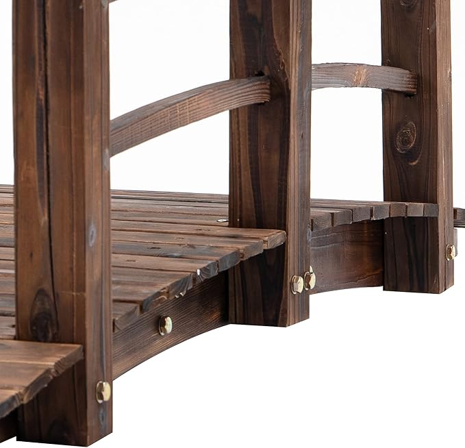 Fir Wood Garden Bridge, 5ft Arc Walkway with Side Railings, Stained Wooden Footbridge for Backyards, Gardens, Streams, 60" x 26.5" x 19"