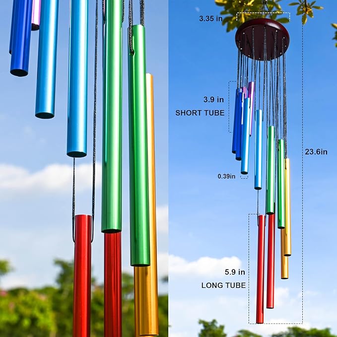 Outdoor Colorful Wind Chimes for Outside with 12 Aluminum Tubes for Garden Patio Balcony and Home Decor, WLM03