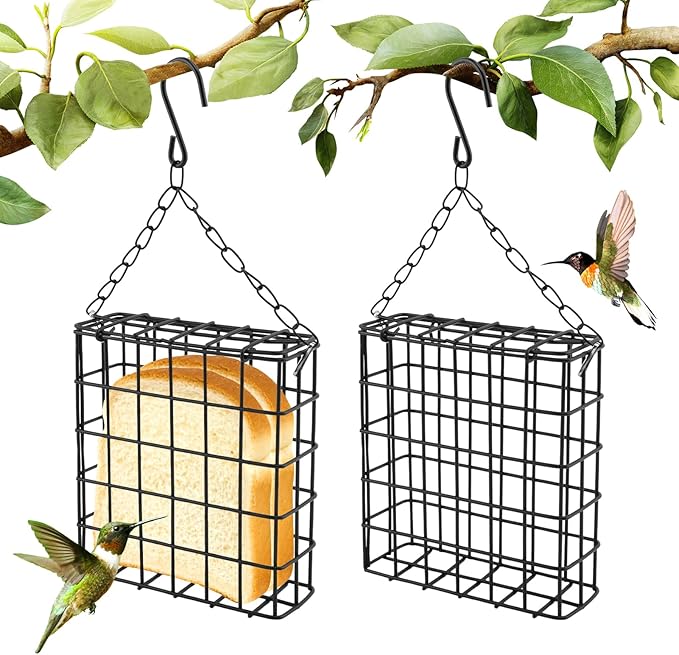 2PCS Outdoor Suet Cage Bird Feeder, Wild Bird Feeder with Single Suet Cake Capacity for Hanging Outside