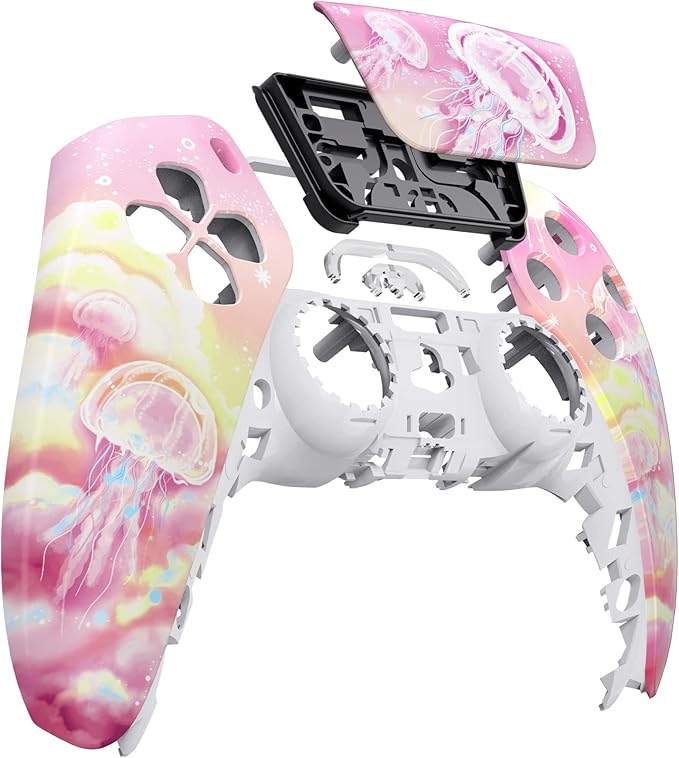 eXtremeRate Pinky Jellyfish Heaven Touchpad Front Top Shell Compatible with ps5 Controller BDM-010 020 030 040 050, DIY Replacement Shell Custom Touch Pad Cover Compatible with ps5 Controller