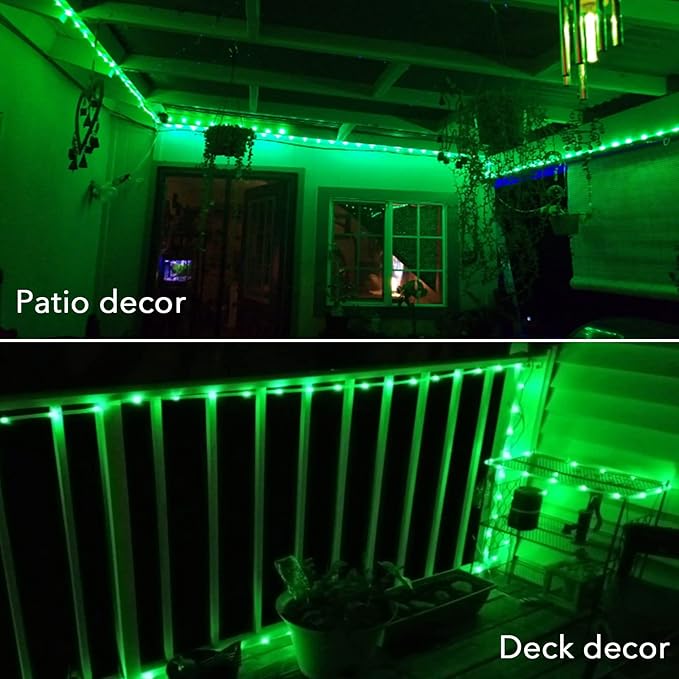 JMEXSUSS 2 Pack Green Rope Lights Battery Operated String Lights Outdoor Waterproof, Total 200LED 66ft Remote Battery Powered Christmas Light, Green Light for Patio St Patricks Day Decorations
