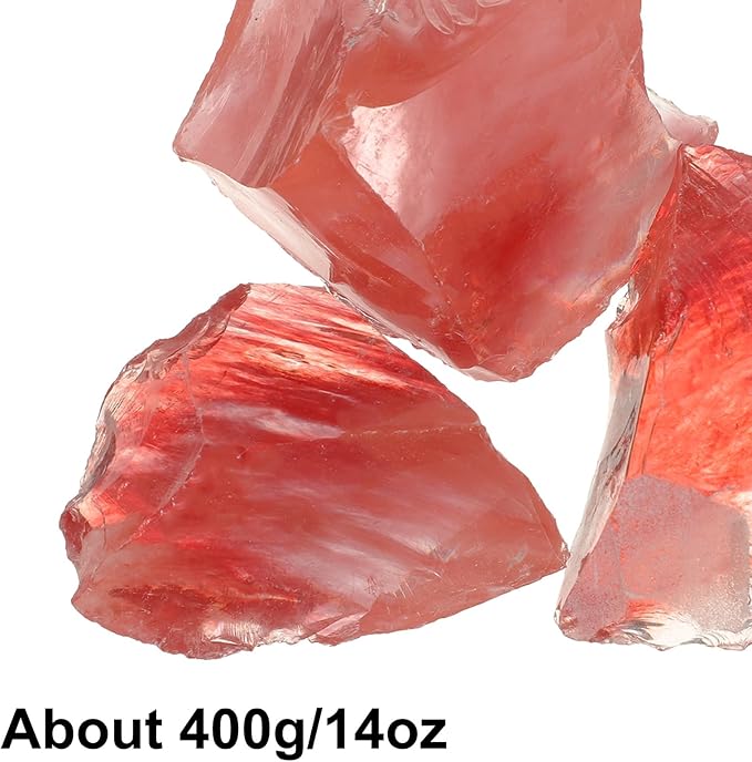 uxcell Fire Glass for Fire Pit, 5-8cm(2"-3.1") High Luster Reflective Glass Rocks for Natural or Propane Fireplace, Safe for Outdoors and Indoors Fire Pit Glass, Pink, 400g/14oz