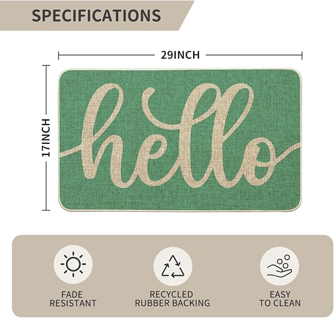 Artoid Mode Aqua Turquoise Hello Summer Doormat, Spring Home Decor Low-Profile Switch Rug Door Mat Floor Mat for Indoor Outdoor 17x29 Inch