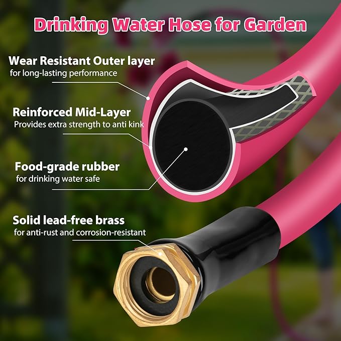 WELLUCK Garden Hose 5/8 in x 75 ft, Heavy Duty Durable Anti Kink Flexible Garden Water Hose for Drinking Water Safe BPA Free, All-weather Lightweight Water Hose for Garden RV Camper Marine