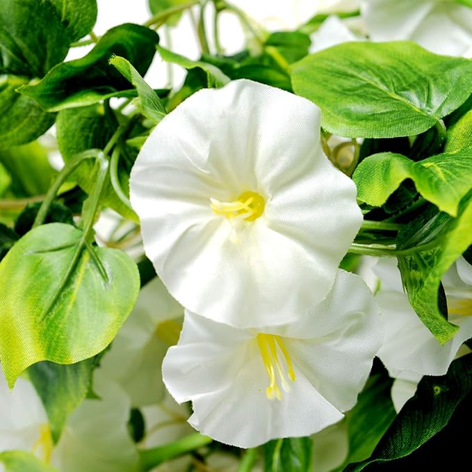 AirSun Artificial Morning Glory Flower Vines, 2pcs 15Feet Hanging Plants Silk Garland Fake Green Plant Home Garden Wall Fence Indoor Outdoor Wedding Birthday Decor