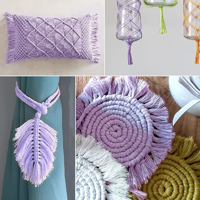 jijAcraft Macrame Cord,3mm x 328 Feet Cotton Macrame Cord,Colored Cotton Cord Macrame Supplies,Macrame Rope Craft Twine String for Macrame & Knitting,Plant Hanger,Wall Hanging,Craft (Light Purple)
