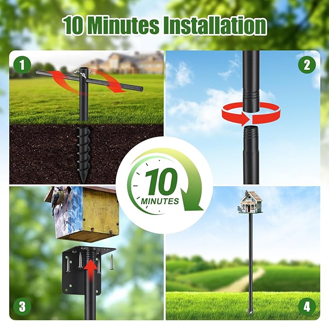 Bird Feeder Pole for Outdoors - 1.2 Inch Thick Metal Stake, Weatherproof Bird Feeder Stand for Yard & Garden - Sturdy Hanging Mount for Birdhouses & Feeders