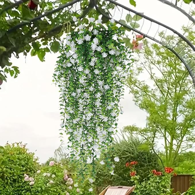 WEISPARK Artificial Hanging Flowers, 9pcs Fake Eucalyptus Vine Faux Flower Greenery Garland Plastic Plants for Indoor Outdoor Wall Garden Wedding Home Party Decor