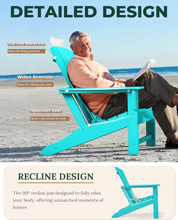 BRIOPAWS Adirondack-Chairs-Set of 2 | Fire Pit Chair | Oversized | HDPE Plastic | Weather Resistant | for Deck Outdoor Poolside Campfire | Aqua