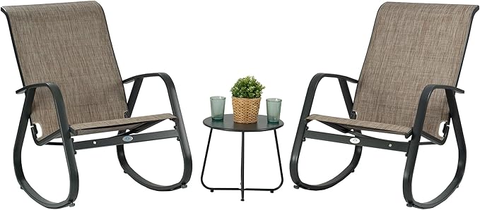 Kozyard Patio Rocking Chair Set of 3, Outdoor Contemporary Patio Rocking Sling Chair with Breathable Mesh Fabric Seat, Powder Coated Aluminum Frame for Patio, Porch, Yard, Garden