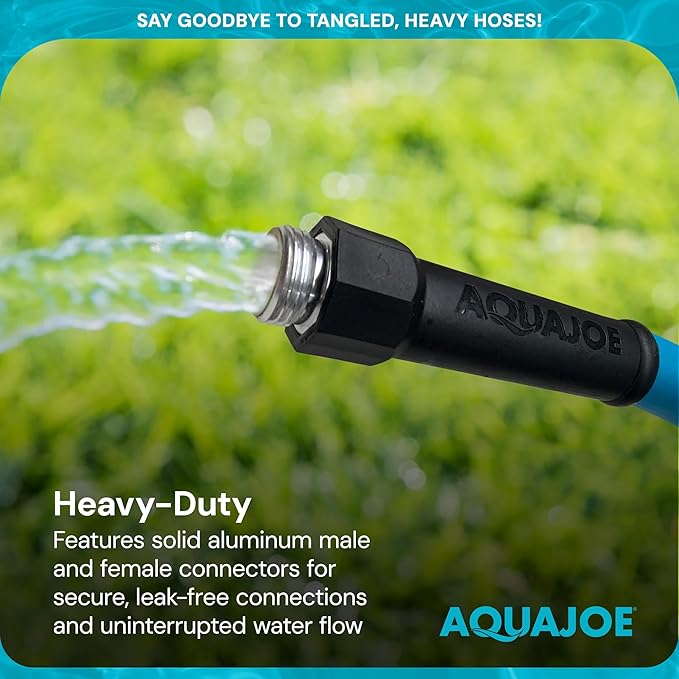 Aqua Joe Garden Water Hose with Dual Swivel Grenade Grips, Kink-Free and Flexible Hybrid Polymer, 50 Ft - Heavy-Duty, Expandable, and Lightweight Watering Tool for Gardening, AJPGH50-PRO