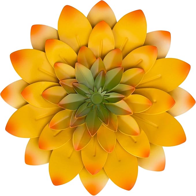 Everydecor Succulent Metal Flowers Wall Decor – Yellow, Hand Painted, 3D Flower Art Decoration for Living Room, Bedroom, Kitchen, Bathroom - Floral Decor for Indoor & Outdoor Use