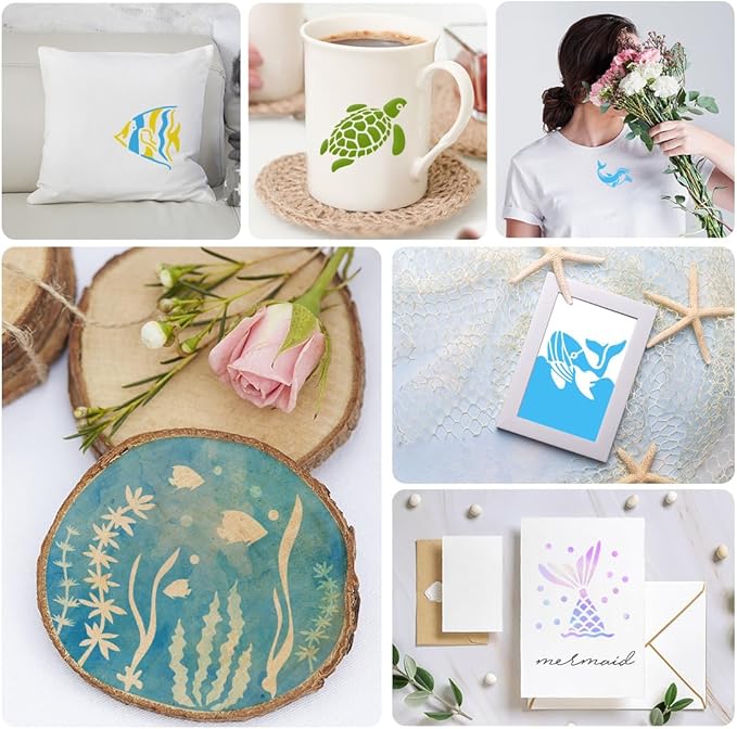 50 PCS Ocean Animal Painting Stencils Reusable Sea Stencils for Painting on Wood Rocks Canvas Fabric Glass Pottery 4x4 Inch