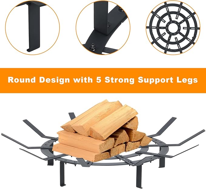 Aoodor Adjustable Round Smoke-Free Fire Pit, Fit 28-36 Inch Fire Rings, Heavy Duty Burning Log Grate for Outdoor Campfire, Hearth Wood Stove and Outdoor Camping, Black