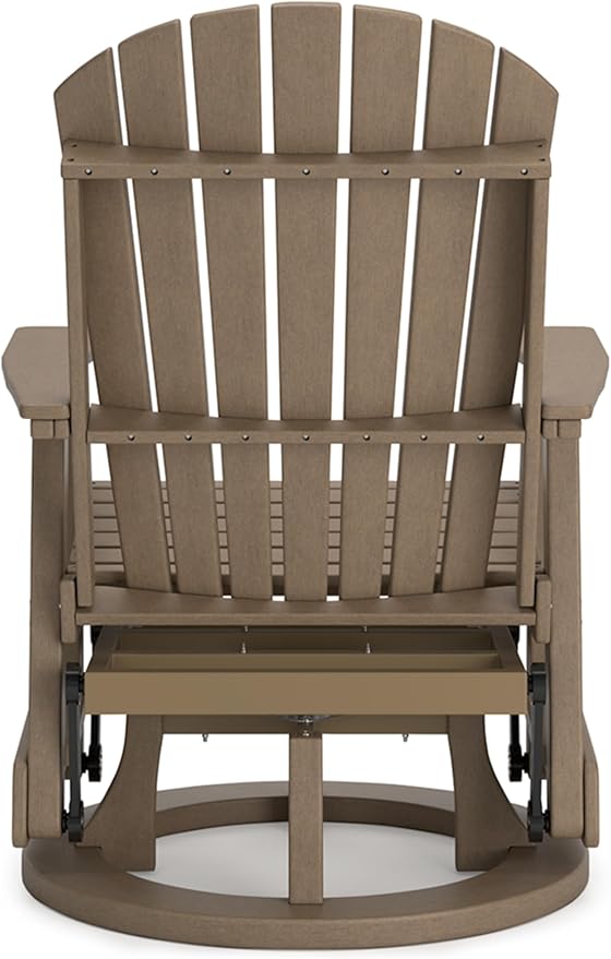 Signature Design by Ashley Hyland Wave Contemporary Swivel Glider Adirondack Chair with 360-Degree Swivel, Weather Resistant HDPE, 18" Seat Height, Brown