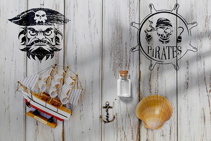 YKW 12 Pcs Pirate Stencils Set, Reusable Nautical Theme Painting Templates, Skull Crossbones Ship Captain DIY Crafts, for Wood Walls Chalkboards Rocks,Ideal for Crafters,and Artists