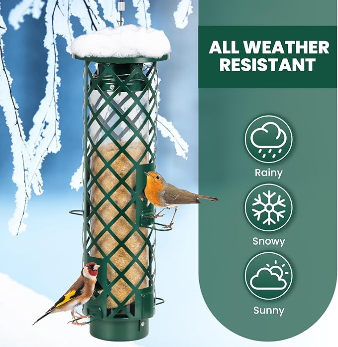 Squirrel Proof Bird Feeders for Outdoors,Weight-Activated Squirrel-Proof Outside Hanging Bird Feeder,Metal Mesh Wild Bird Feeder for Cardinal, Finch, Blue Jay, Chickadee,Gift for Bird Lovers