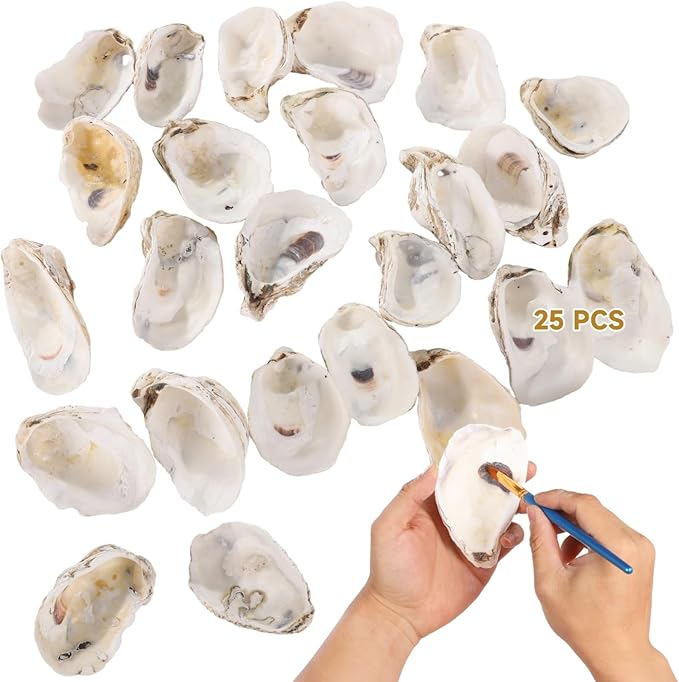 Homaisson 25 PCS Oyster Shells for Crafts, 2.8"-3.6" Oyster Shell for Decor, Natural North Sea Origin, Natural Design, Ideal for Aquarium Landscaping, Crack-Free Surface